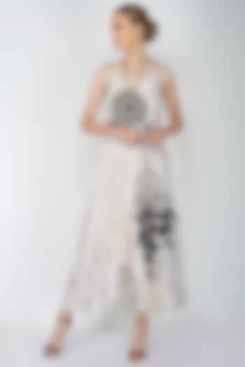 Off-White Cotton Foil Printed Dress by Kovet