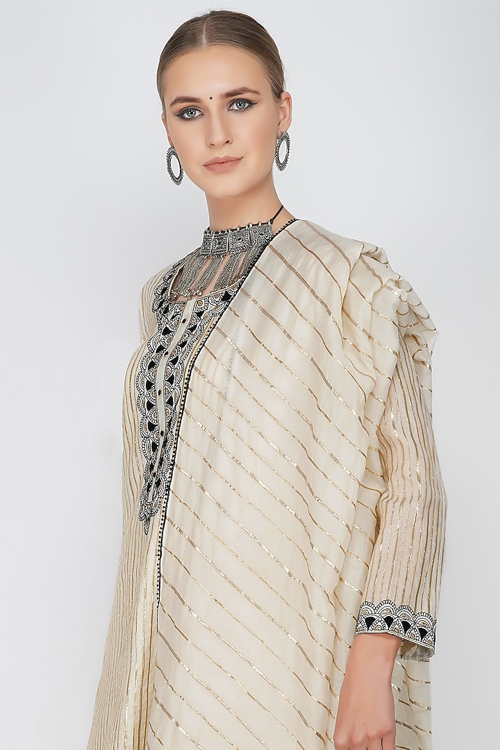 Off-White Cotton Embroidered Party Wear Sharara Set by Kovet at Pernia's Pop Up Shop