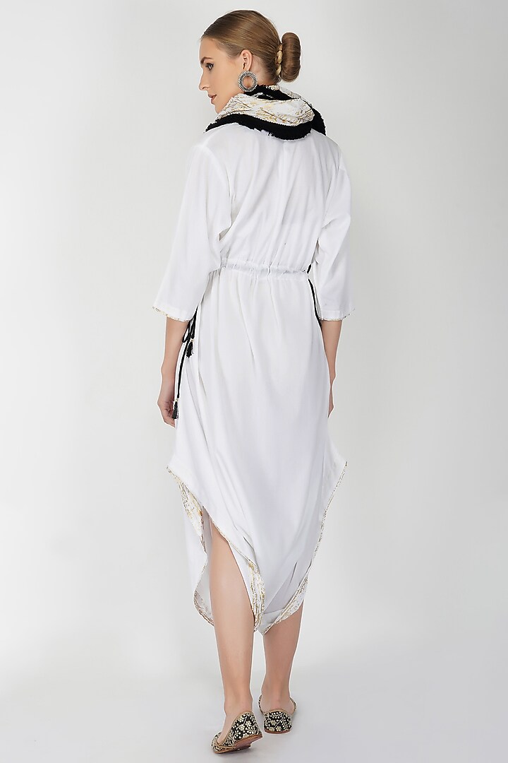 White Foil Printed Jumpsuit With Scarf by Kovet at Pernia's Pop Up Shop