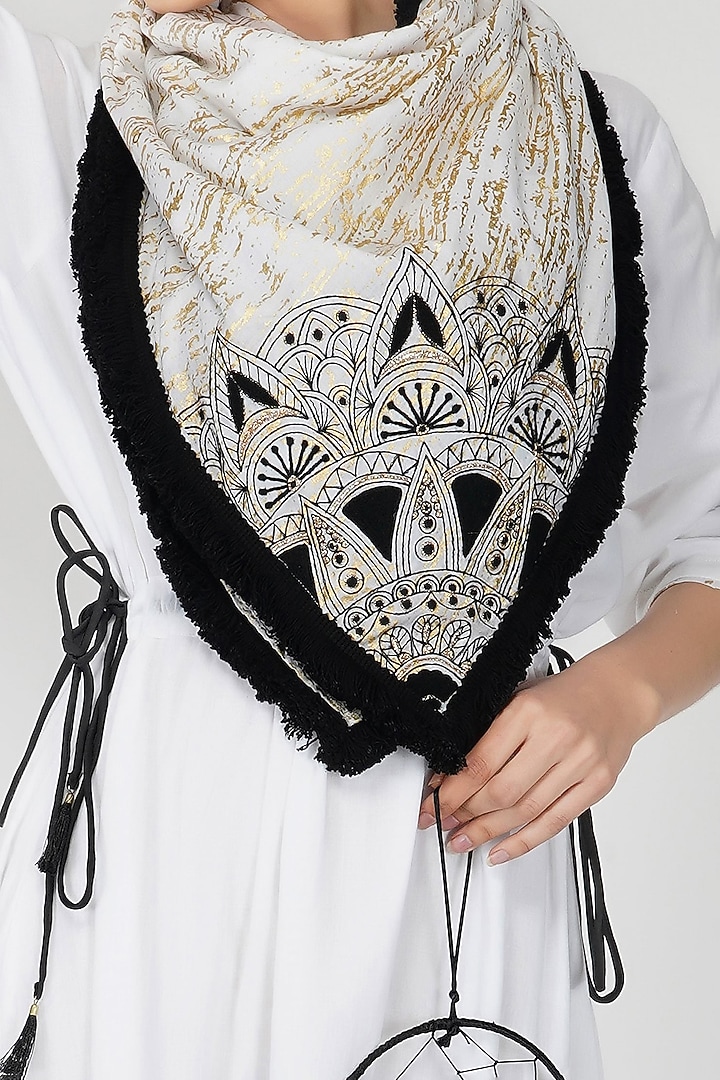 White Foil Printed Jumpsuit With Scarf by Kovet at Pernia's Pop Up Shop