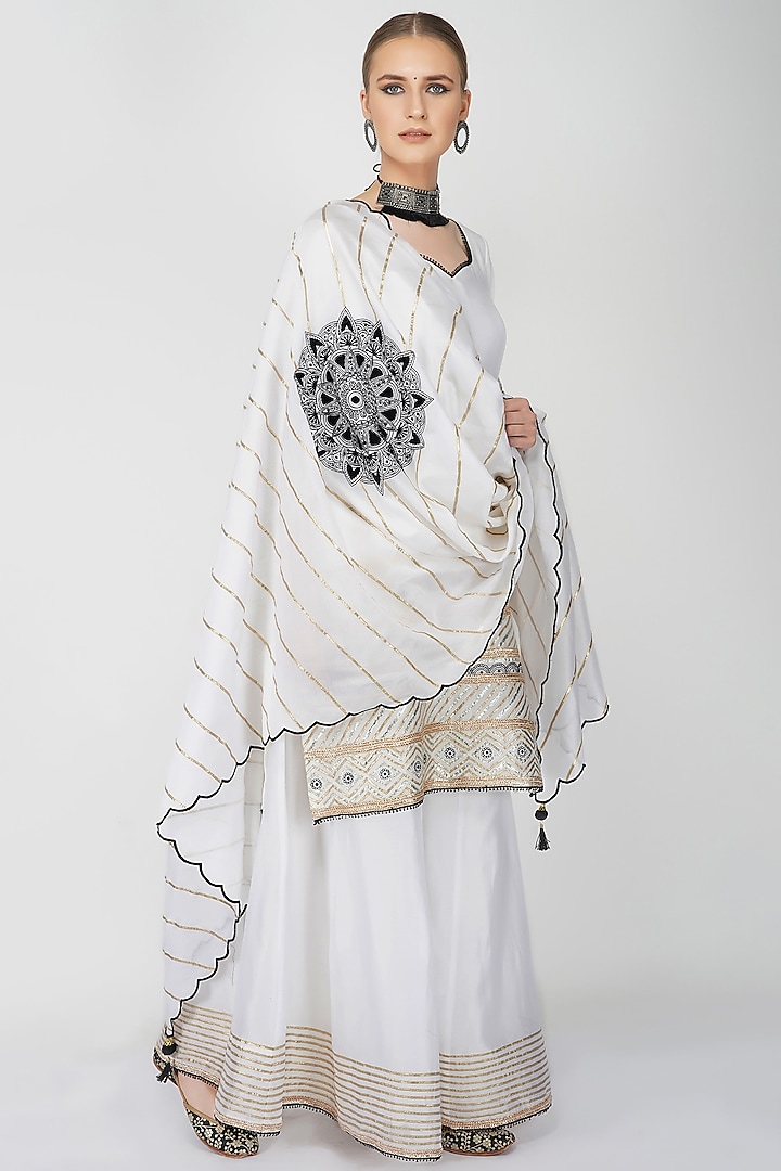 Off-White Embroidered Sharara Set by Kovet