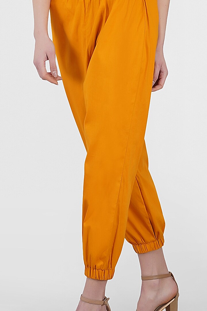 Mustard Gold Cotton Lycra Joggers by Kovet at Pernia's Pop Up Shop