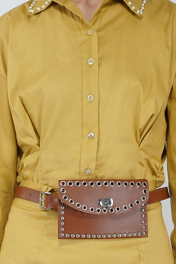 Beige Embellished Bodysuit by Kovet at Pernia's Pop Up Shop