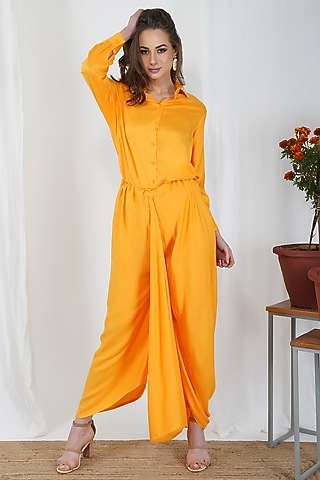 Mango Yellow Rayon Dhoti Pants by Kovet