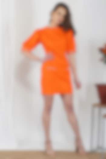 Orange Embellished Dress by Kovet