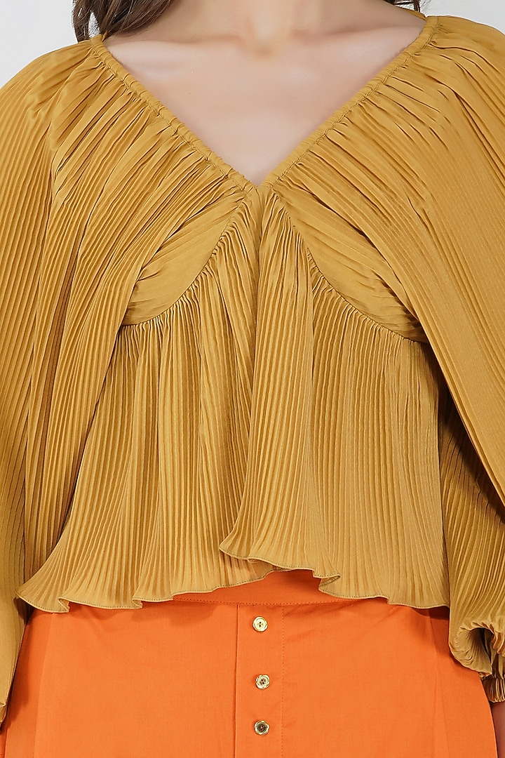 Beige Crinkled Crepe Top by Kovet at Pernia's Pop Up Shop