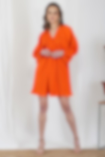 Orange Gathered Dress by Kovet