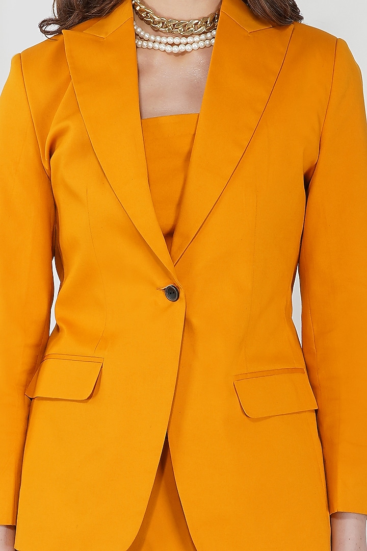 Mustard Gold Blazer With Flap Pockets by Kovet at Pernia's Pop Up Shop