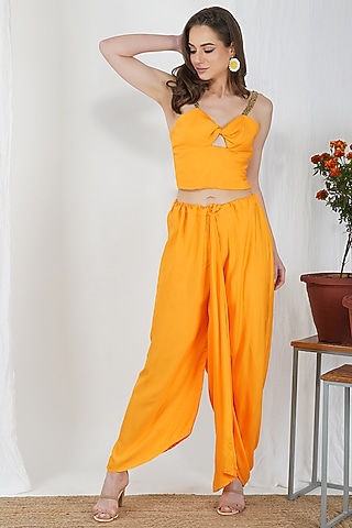 Mango Yellow Crop Top With Gold Chain Straps by Kovet