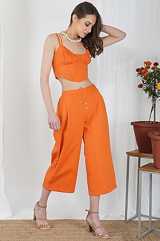 Orange Embellished Corset Top by Kovet