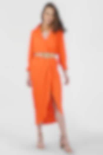 Orange Draped Dress by Kovet