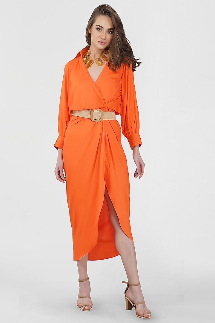 Orange Draped Dress by Kovet at Pernia's Pop Up Shop