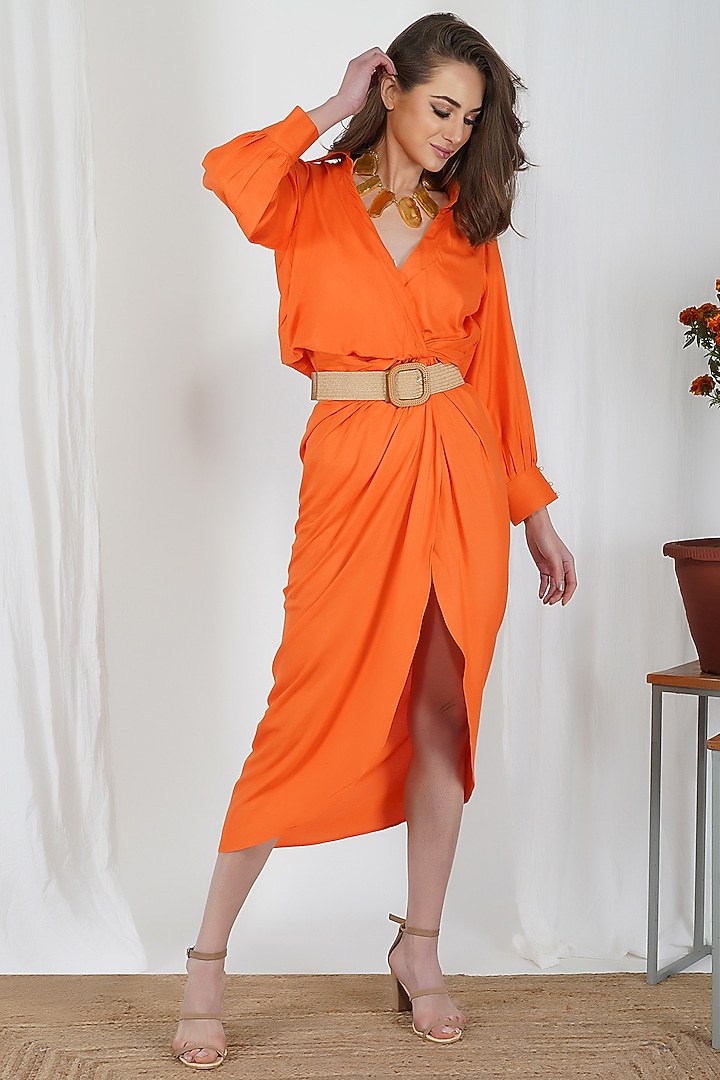 Orange Draped Summer Dress by Kovet at Pernia's Pop Up Shop