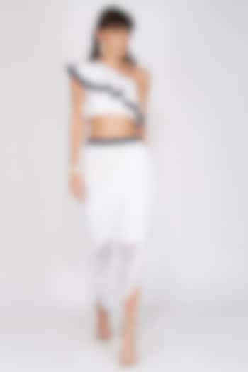 White Draped Midi Skirt by Kovet