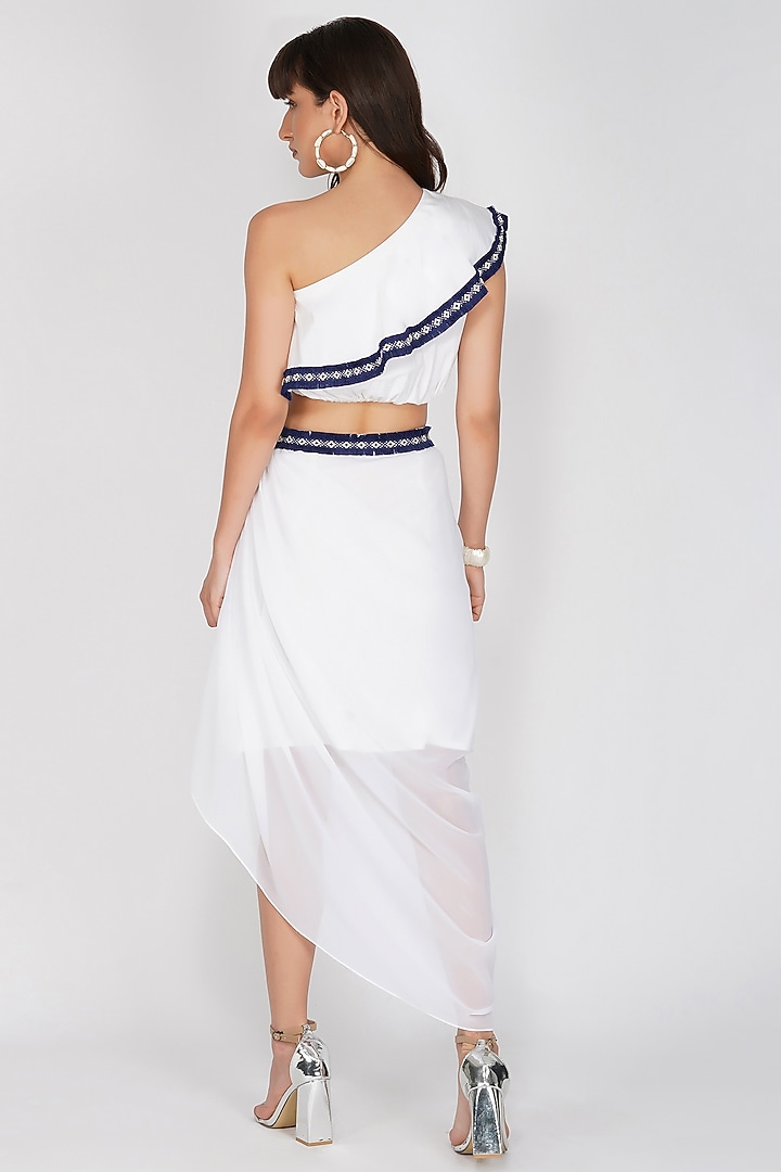 White Draped Midi Skirt by Kovet at Pernia's Pop Up Shop