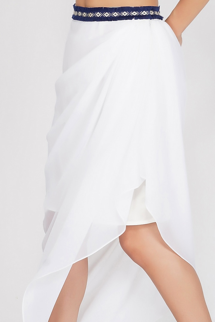 White Draped Midi Skirt by Kovet at Pernia's Pop Up Shop