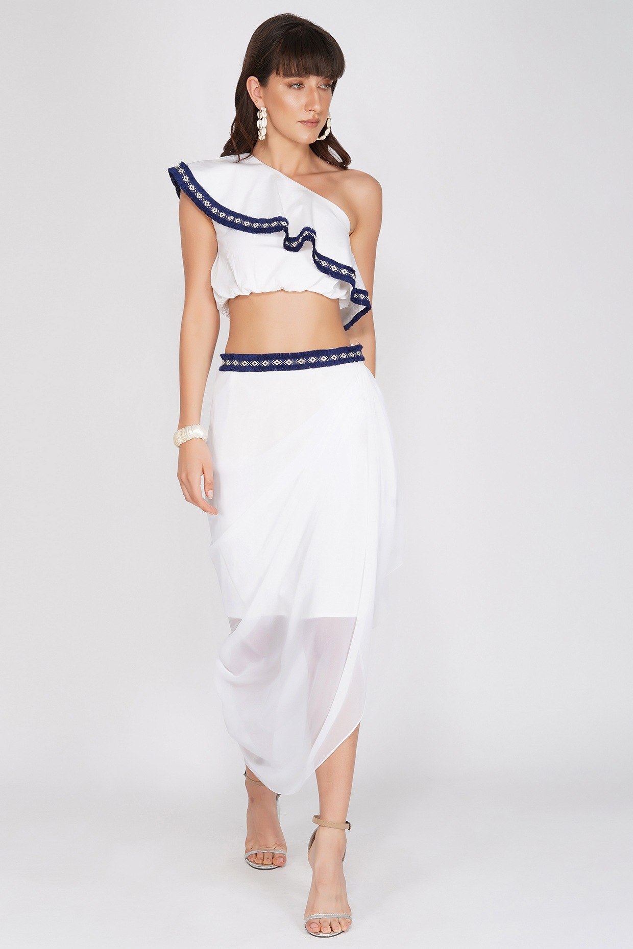 White Cotton Lycra Crop Top Design by 