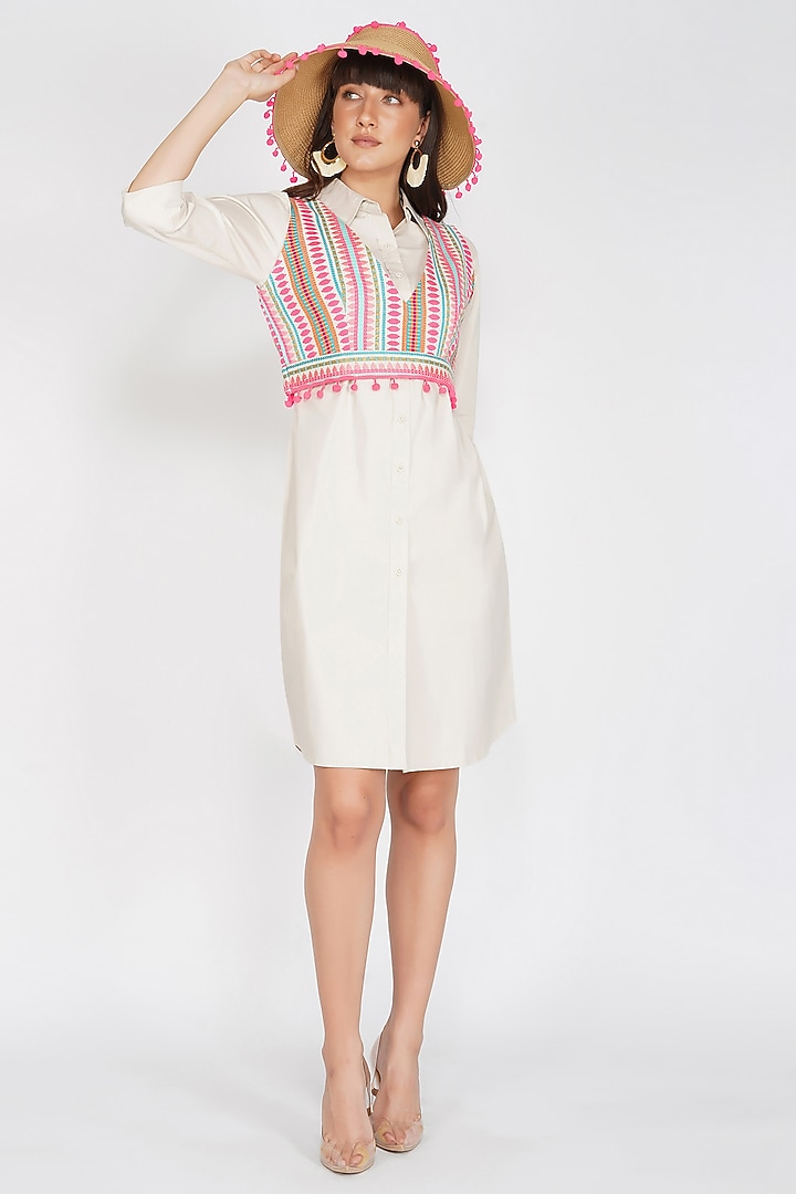 Beige Cotton Summer Shirt Dress by Kovet at Pernia's Pop Up Shop