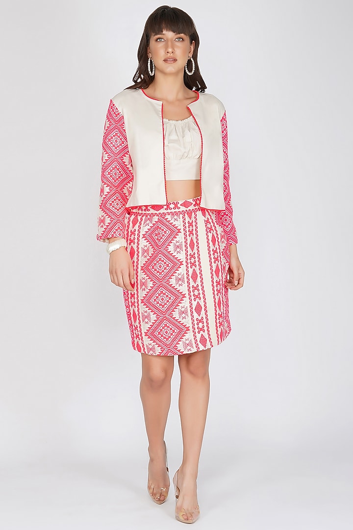 White & Neon Pink Cotton Jacket by Kovet at Pernia's Pop Up Shop