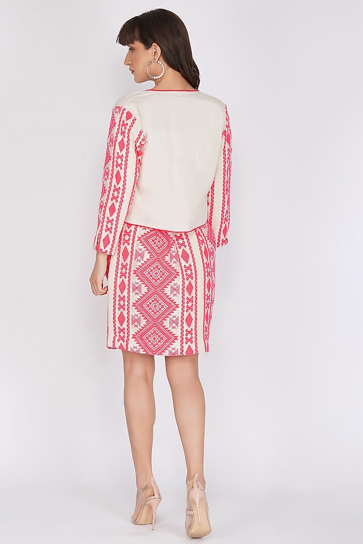White & Neon Pink Cotton Jacket by Kovet at Pernia's Pop Up Shop