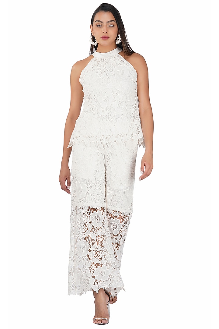 White Cotton Lace Co-Ord Set by Kovet at Pernia's Pop Up Shop