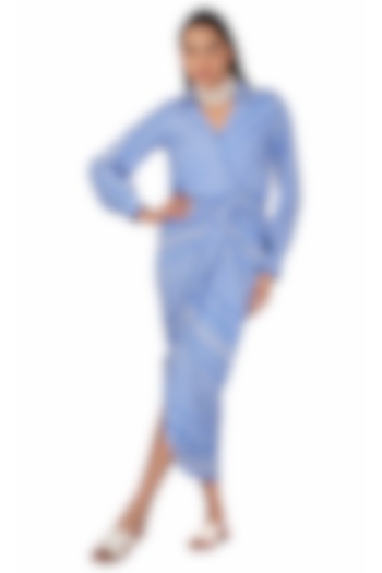 Blue & White American Crepe Printed Summer Dress by Kovet at Pernia's Pop Up Shop