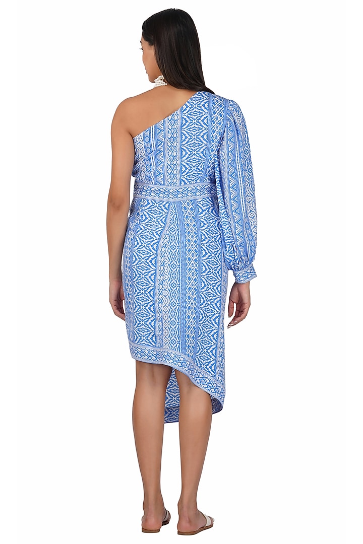 Blue & White American Crepe Printed Summer Dress by Kovet at Pernia's Pop Up Shop