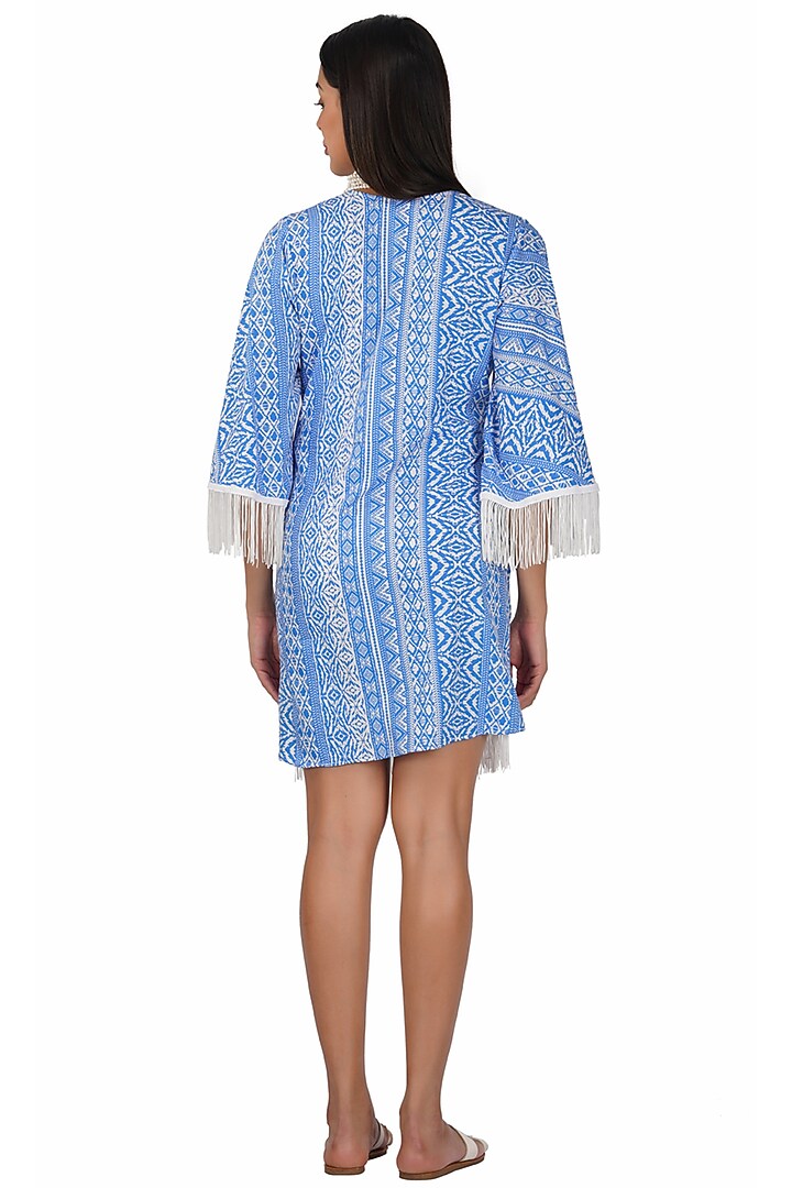 Blue & White American Crepe Printed Draped Summer Dress by Kovet at Pernia's Pop Up Shop