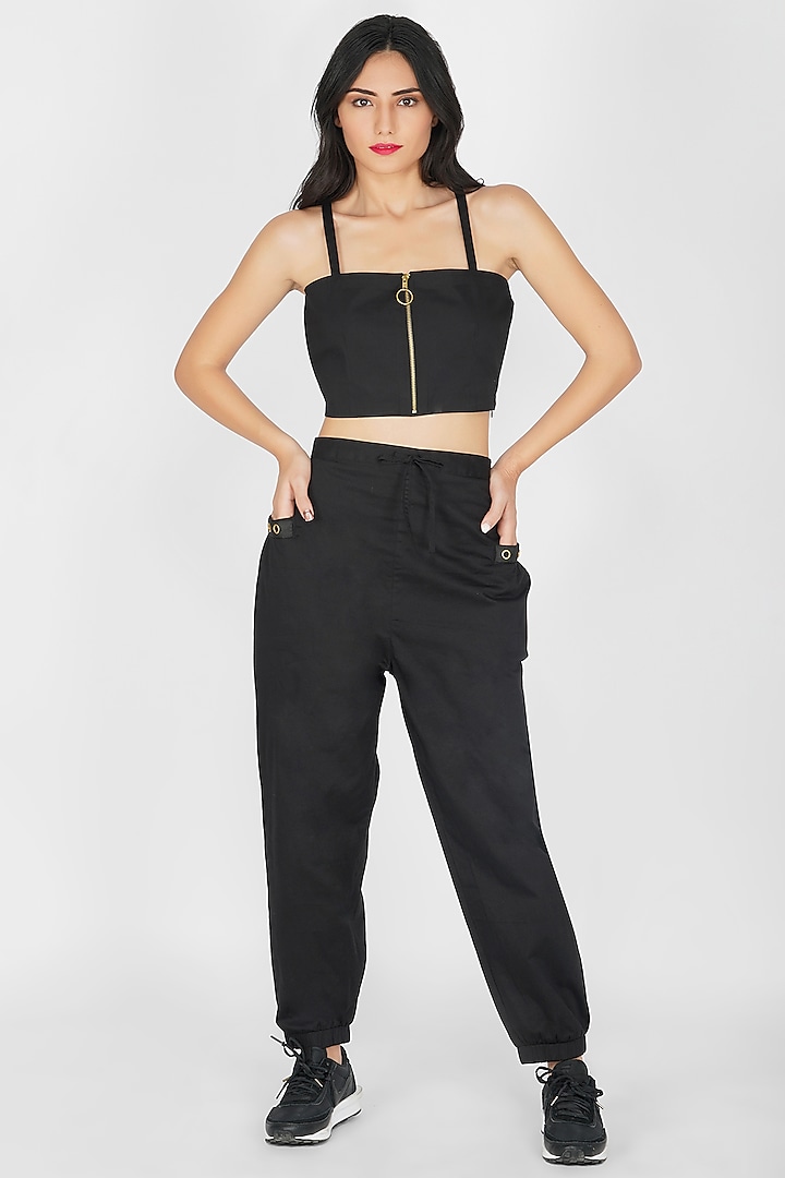 Black Cotton Jersey Cropped Top by Kovet