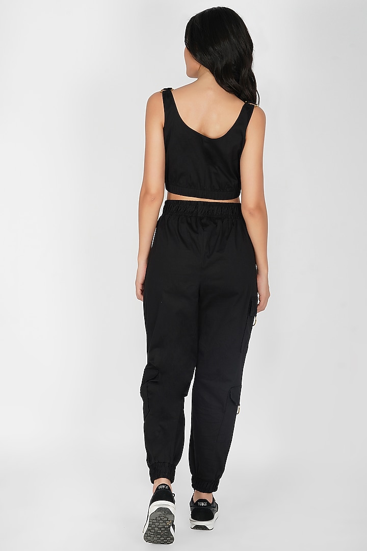 Black Cotton Lycra Cropped Top by Kovet at Pernia's Pop Up Shop