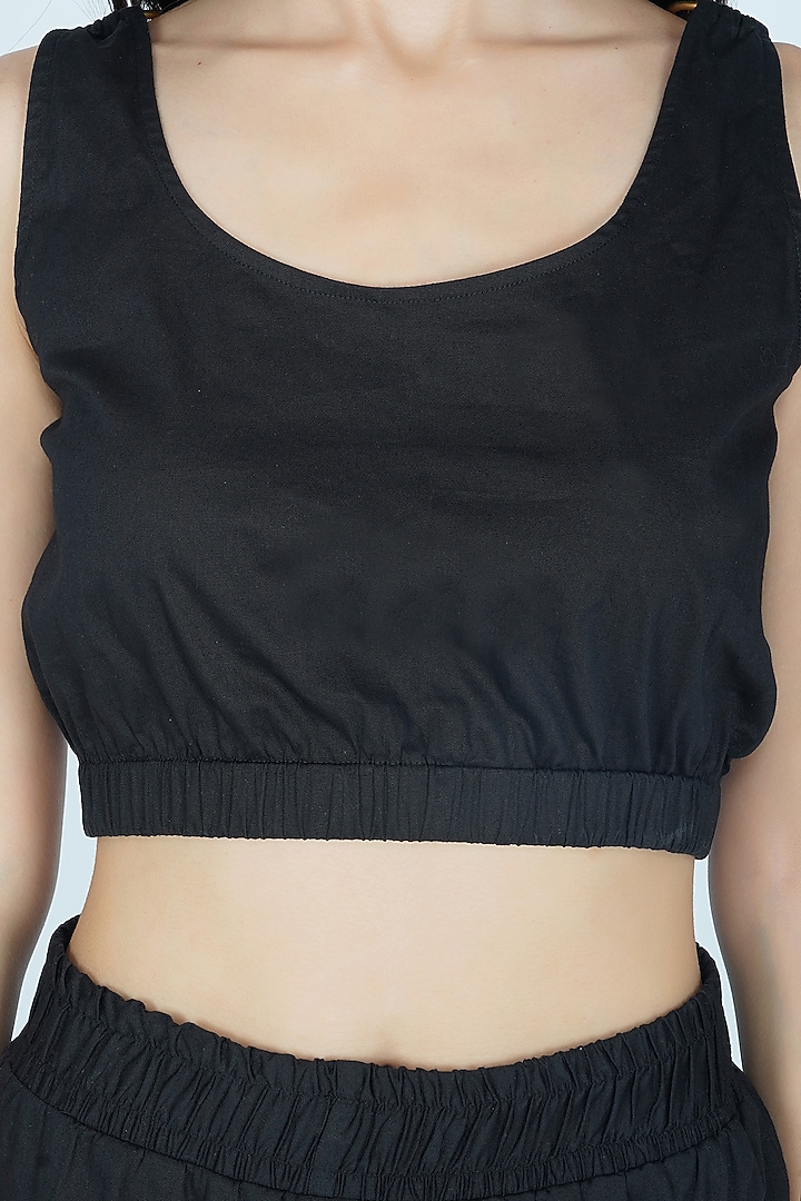 Black Cotton Lycra Cropped Top by Kovet at Pernia's Pop Up Shop