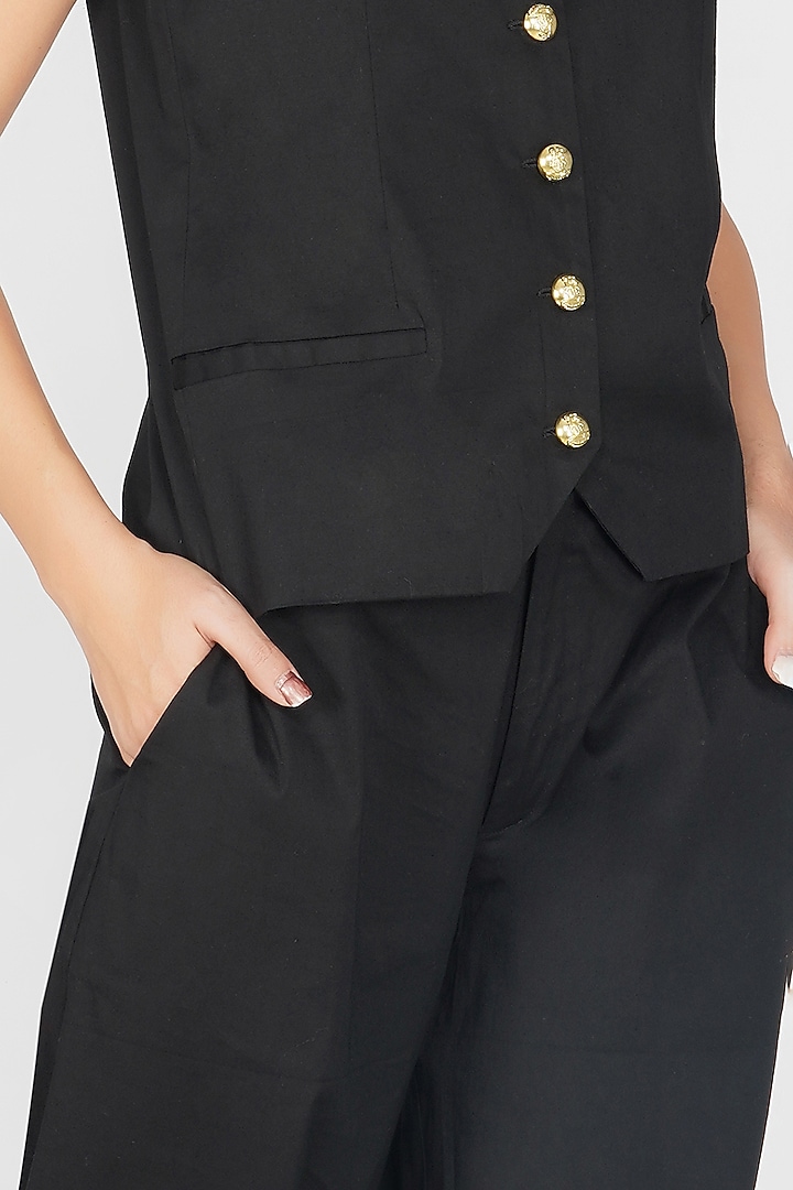 Black Cotton Lycra Waistcoat by Kovet at Pernia's Pop Up Shop