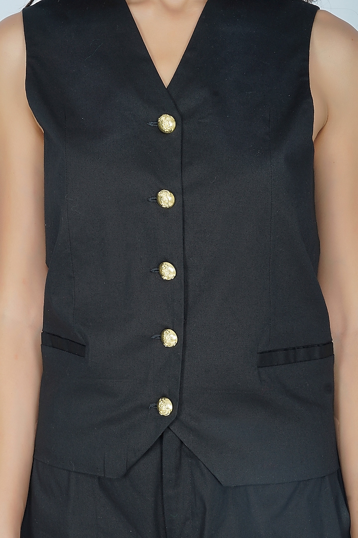 Black Cotton Lycra Waistcoat by Kovet at Pernia's Pop Up Shop