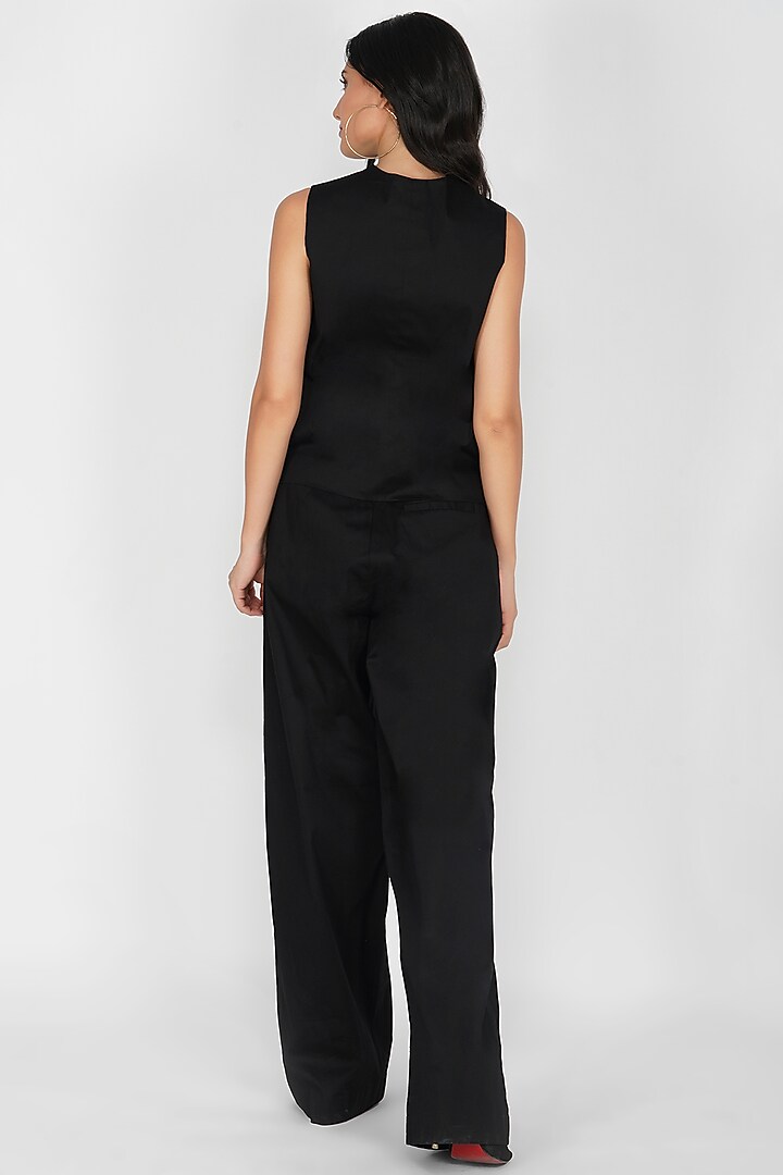 Black Cotton Lycra High-Rise Trousers by Kovet at Pernia's Pop Up Shop