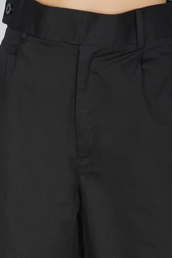 Black Cotton Lycra High-Rise Trousers by Kovet at Pernia's Pop Up Shop