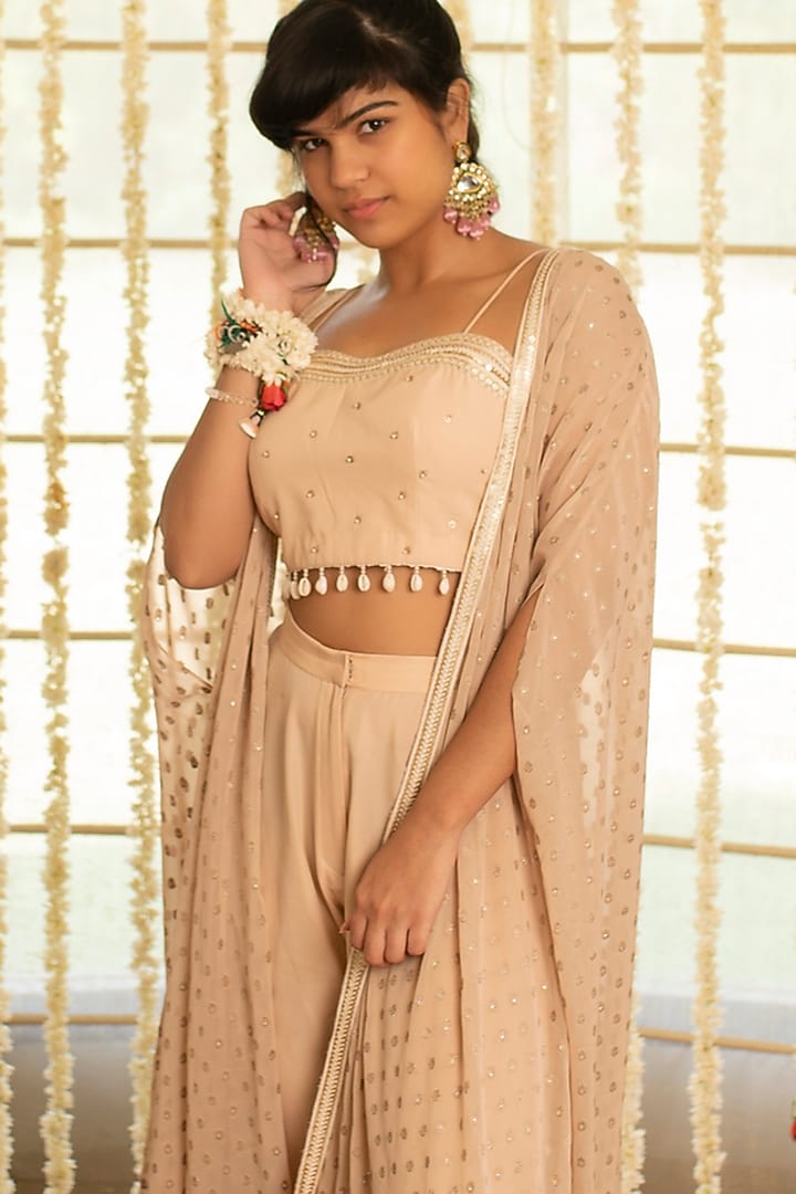 Peach Bud Embroidered Cape Set by Kovet at Pernia's Pop Up Shop