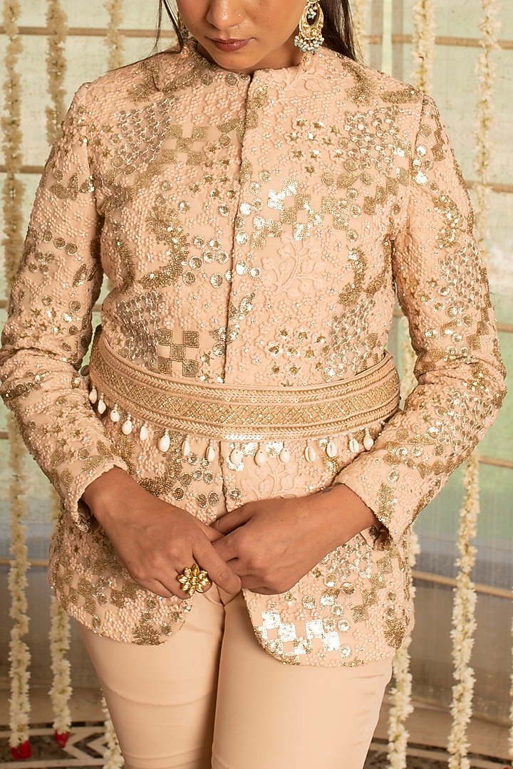 Peach Bud Embellished Blazer Set by Kovet at Pernia's Pop Up Shop