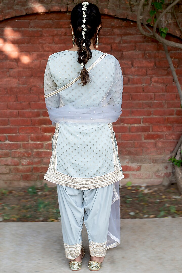 Dusky Blue Embroidered Kurta Set by Kovet at Pernia's Pop Up Shop