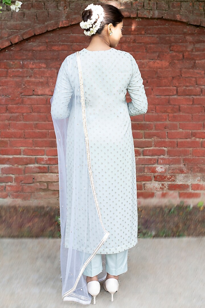 Dusky Blue Kurta Set With Embroidery by Kovet at Pernia's Pop Up Shop