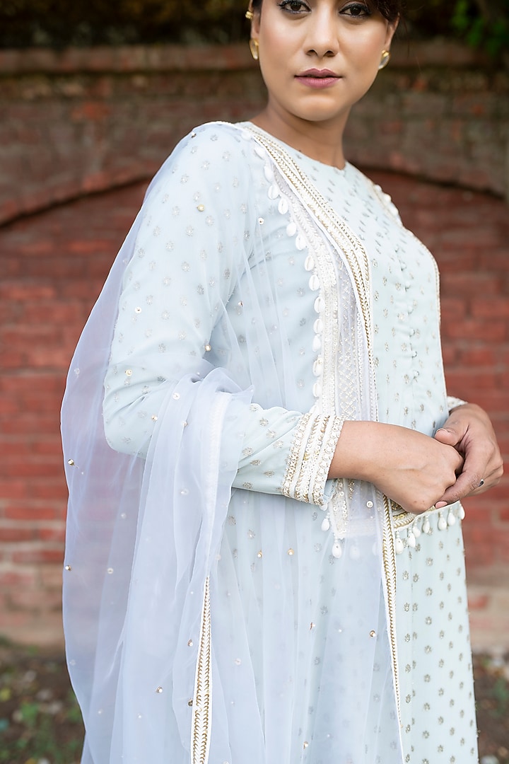 Dusky Blue Kurta Set With Embroidery by Kovet at Pernia's Pop Up Shop