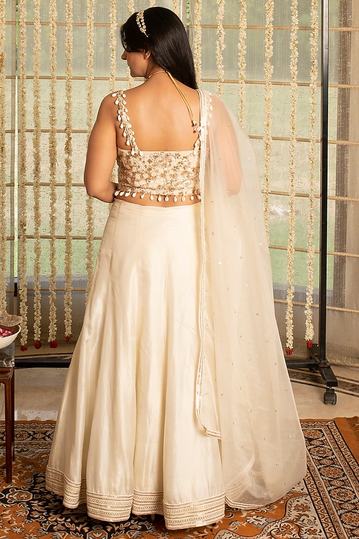 Cannoli Cream Embroidered Wedding Lehenga Set by Kovet at Pernia's Pop Up Shop