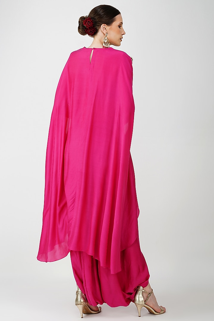 Fuchsia Pink Banarasi Silk Embroidered Kaftan Set by Kovet at Pernia's Pop Up Shop