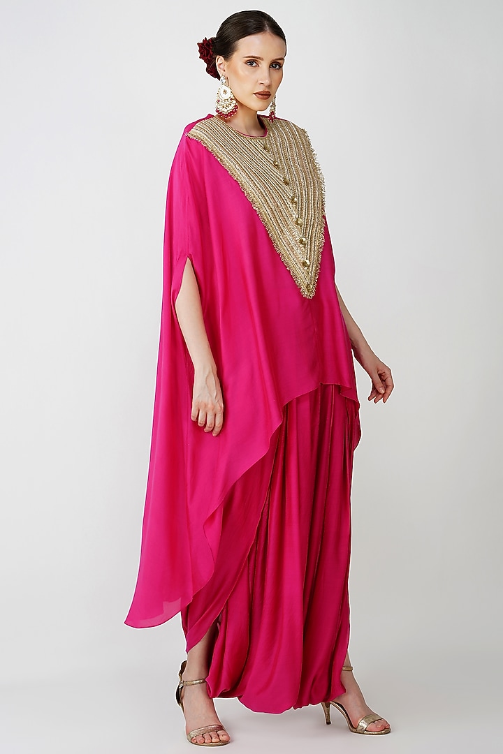 Fuchsia Pink Banarasi Silk Embroidered Kaftan Set by Kovet at Pernia's Pop Up Shop