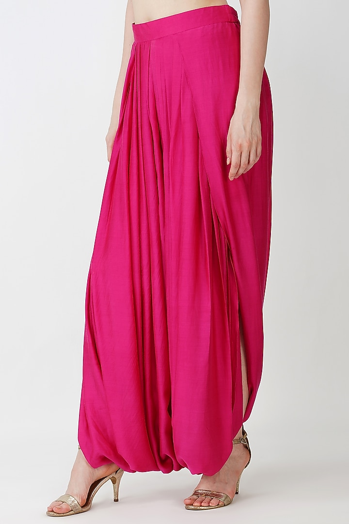 Fuchsia Pink Banarasi Silk Embroidered Kaftan Set by Kovet at Pernia's Pop Up Shop