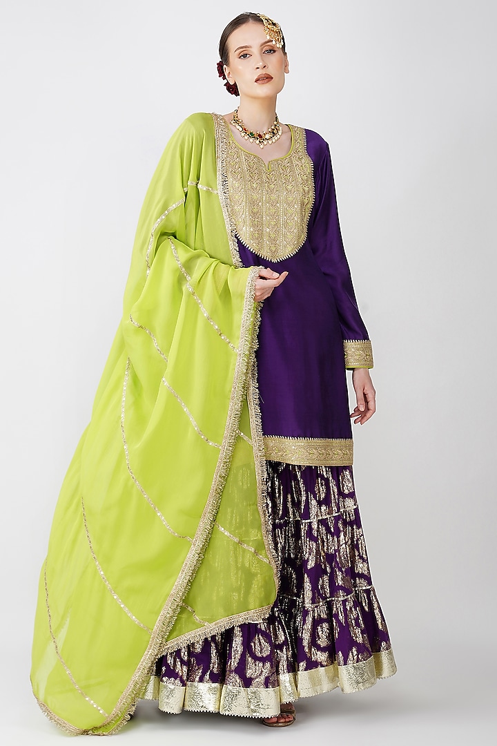 Purple Banarasi Silk Gharara Set by Kovet at Pernia's Pop Up Shop