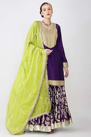 Purple Banarasi Silk Gharara Set by Kovet