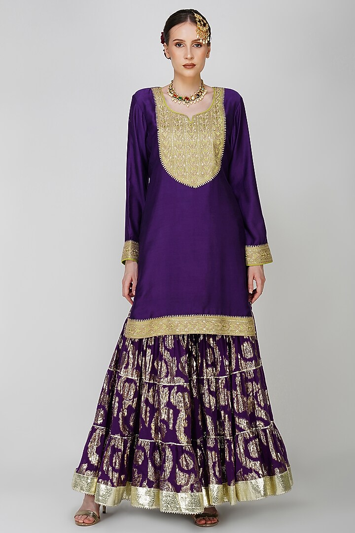 Purple Banarasi Silk Gharara Set by Kovet at Pernia's Pop Up Shop
