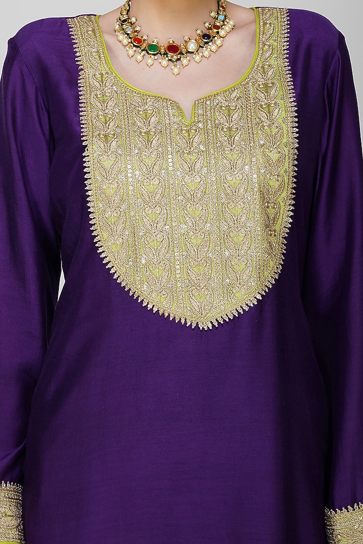 Purple Banarasi Silk Gharara Set by Kovet at Pernia's Pop Up Shop