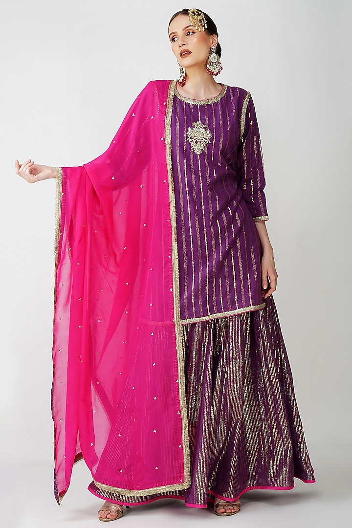 Purple Banarasi Jacquard Embroidered Kurta Set by Kovet at Pernia's Pop Up Shop