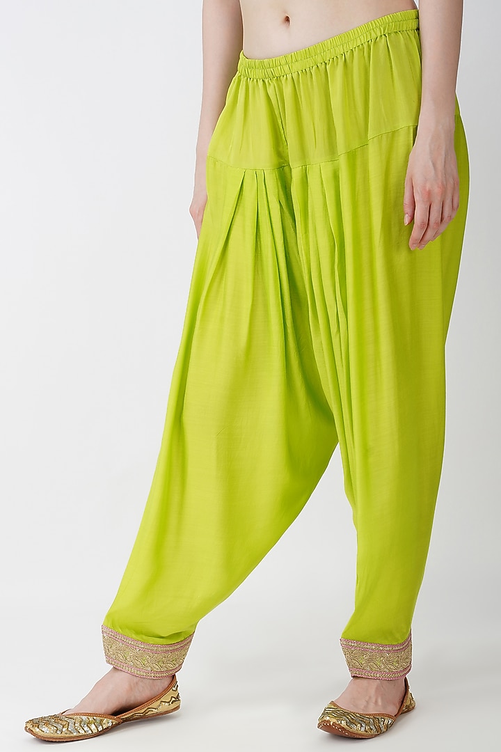 Lime Green Banarasi Silk Embroidered Kurta Set by Kovet at Pernia's Pop Up Shop